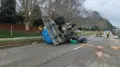 Sewer wastewater truck overturned in Cary, driver with minor injuries